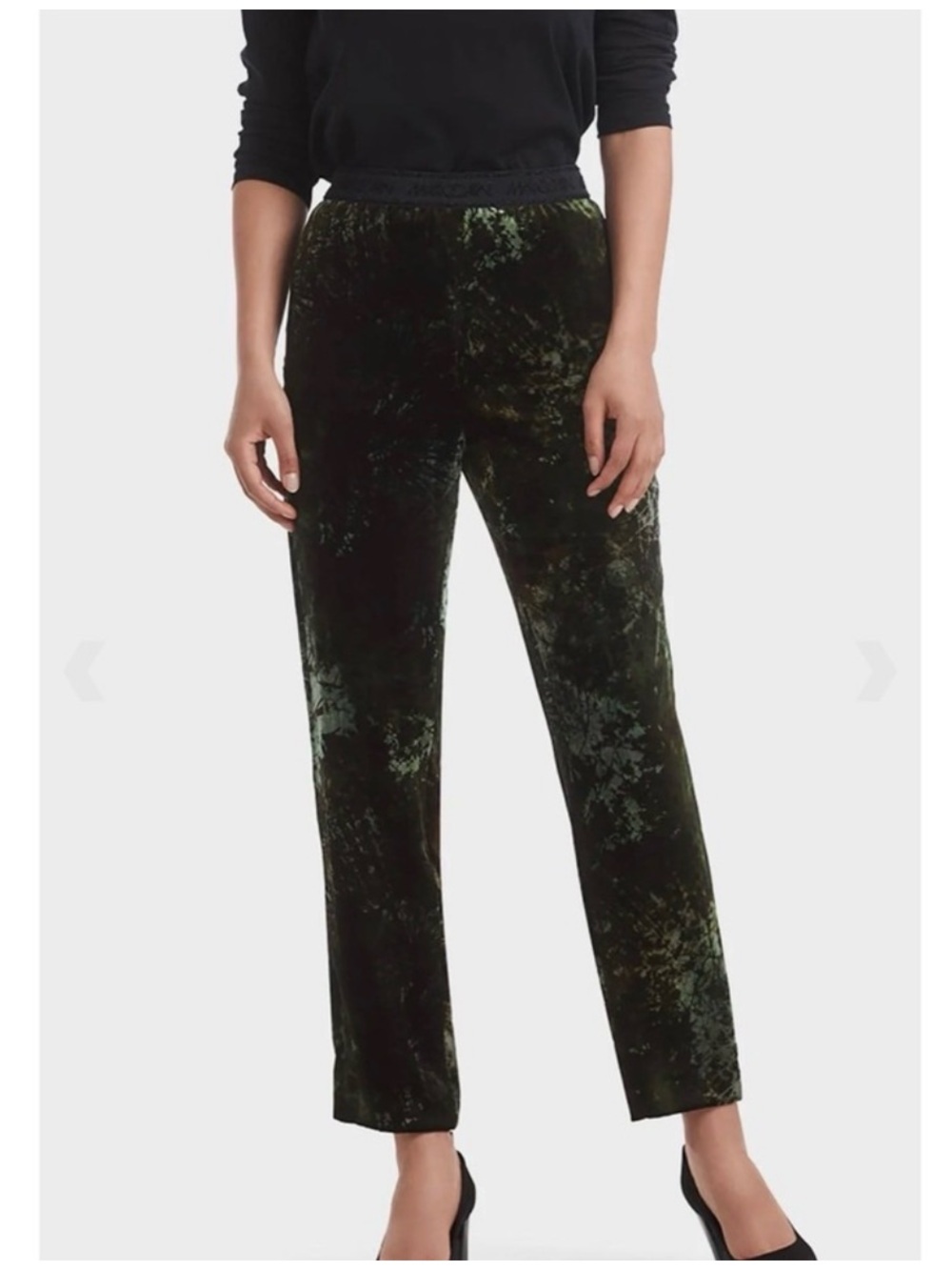Marc Cain FOREST GREEN PRINTED VELVET Trousers Pants Size N1,US 4 Pull On Pocket